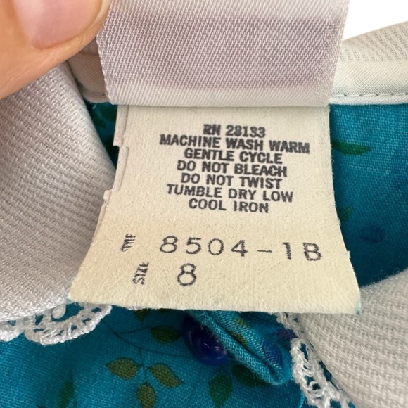 VTG The Beaux Age Blue Floral Dress White Collar Short Sleeve Girls Size 8 - Picture 6 of 7